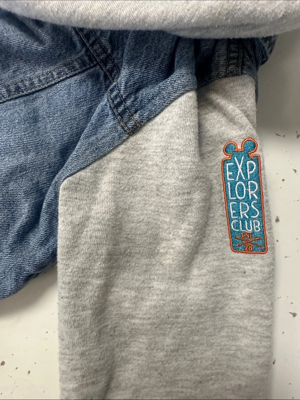 Disney Parks Fort Wilderness Mickey Mouse Hooded Denim Jacket Patches WDW 3